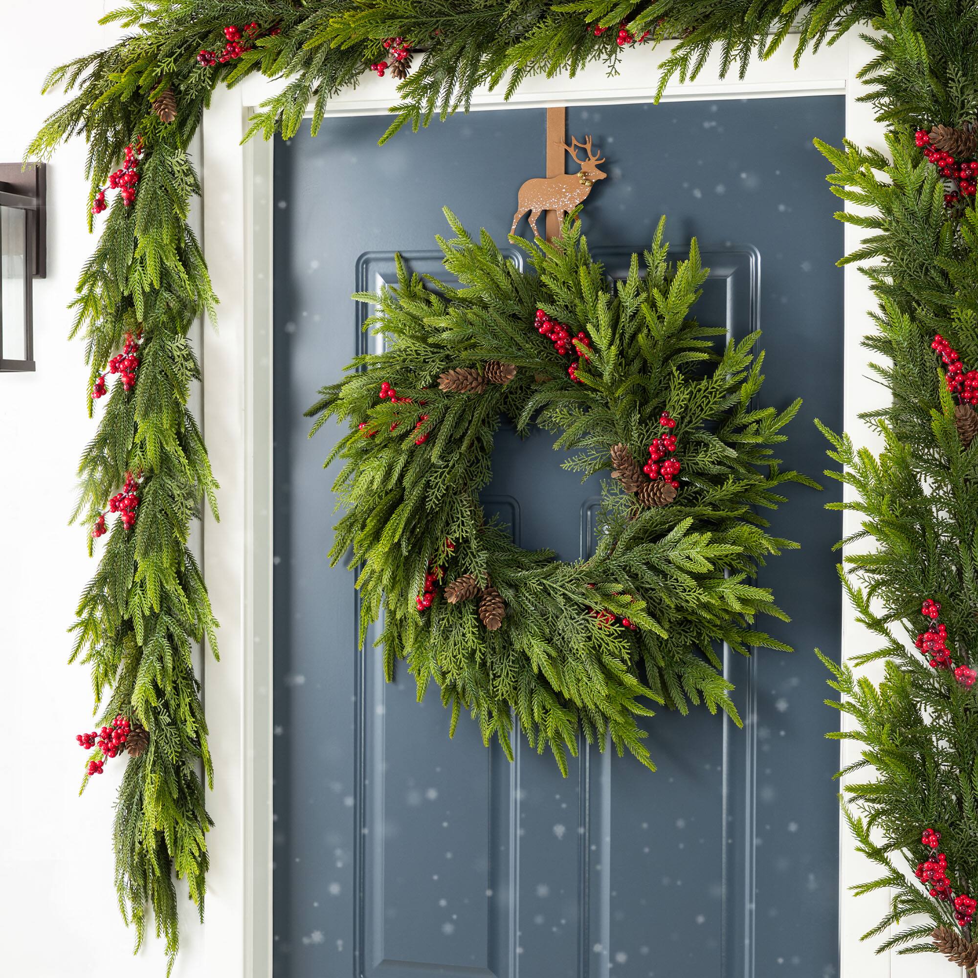 Glitzhome® 24"D Christmas PE Wreath with Pinecones and Red Berries